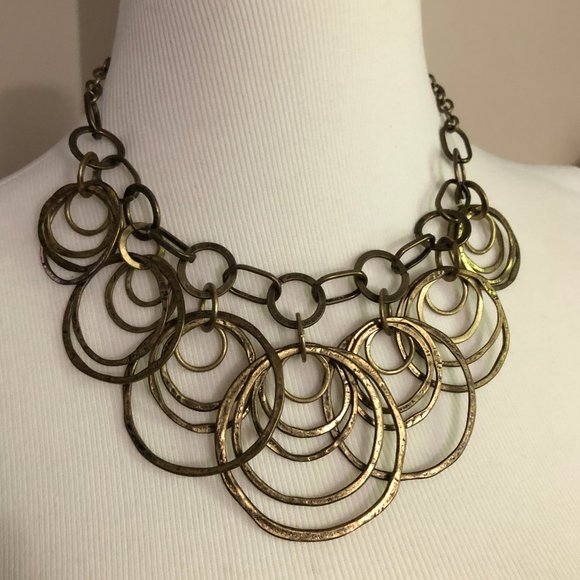 Unique Nested Circles Gold Tone Statement Necklace - Picture 2 of 10